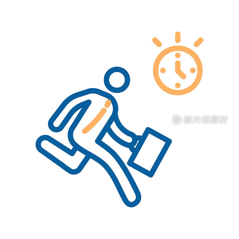 Businessman rushing to work with a clock icon. Vector illustration for concepts of business, projects, deadlines, time